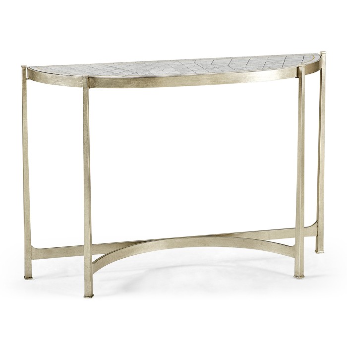 Large Églomisé & Silver Iron Demilune Console 