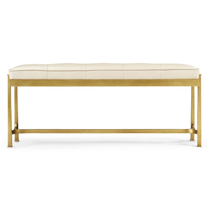 Gilded Iron & Cream Leather Bench