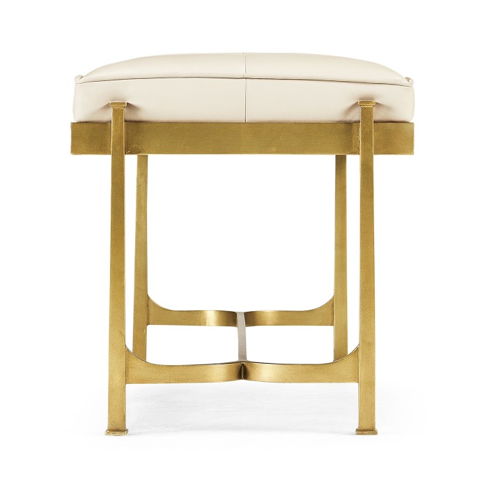 Gilded Iron & Cream Leather Bench