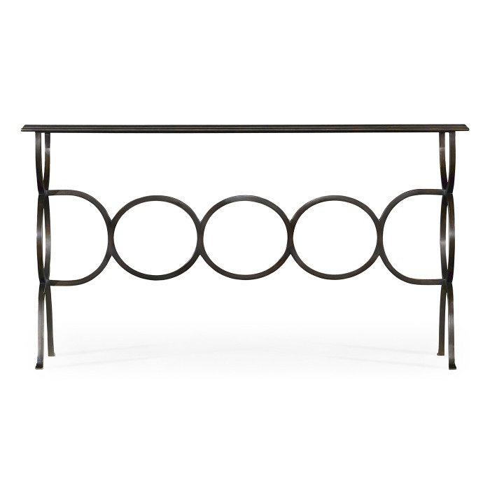 Églomisé & Bronze Iron Circles Console