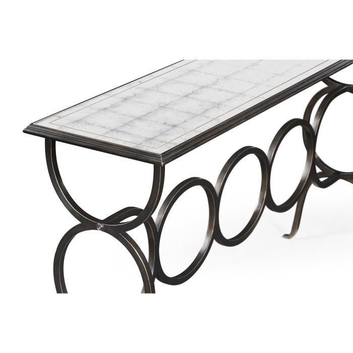 Églomisé & Bronze Iron Circles Console