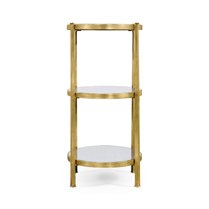 Large Églomisé & Gilded Iron Three-Tier Table
