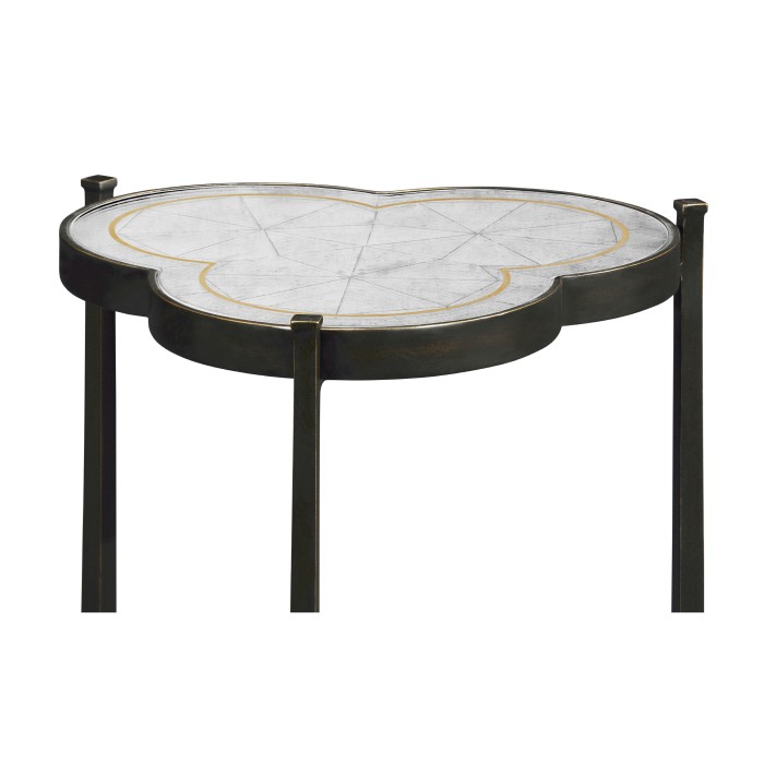 Églomisé & Bronze Iron Trefoil Lamp Table