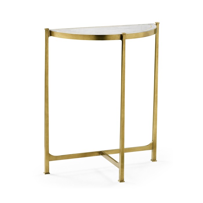Small Églomisé & Gilded Iron Demilune Console