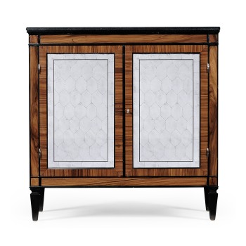 Rosewood & ebonised marble topped side cabinet with brass