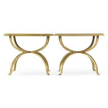Églomisé & Gilded Iron Set of Two Tables