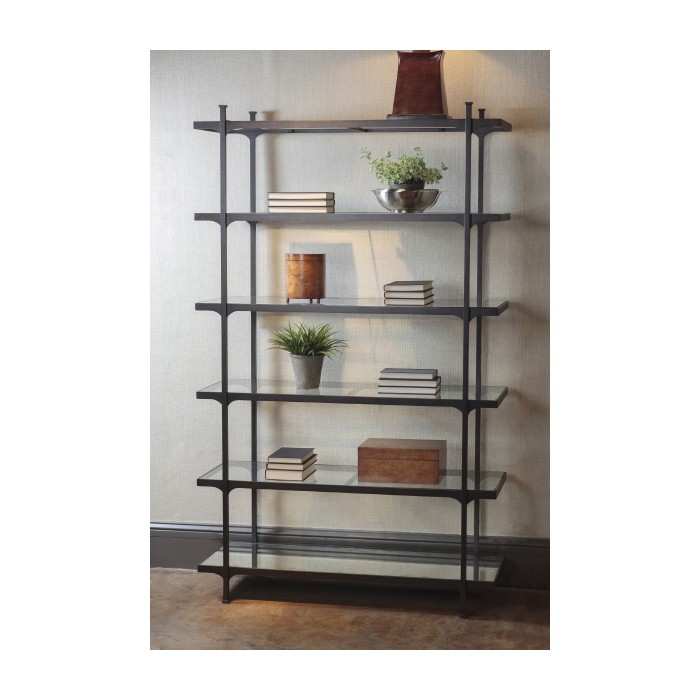 Églomisé & Gilded Iron Six-Tier Étagère