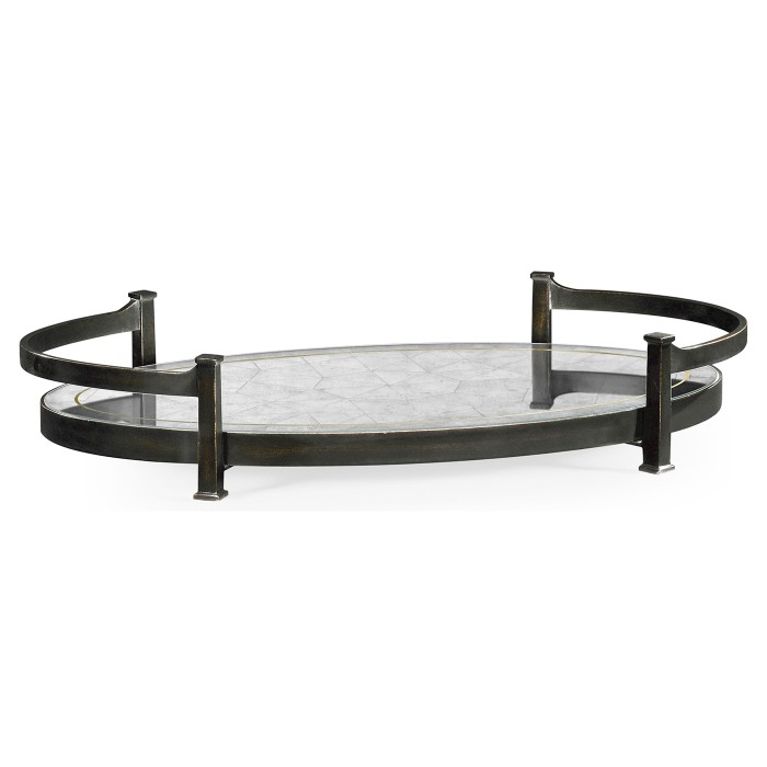 Églomisé & Bronze Iron Oval Tray