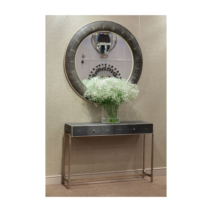 Anthracite Faux Shagreen Circular Mirror