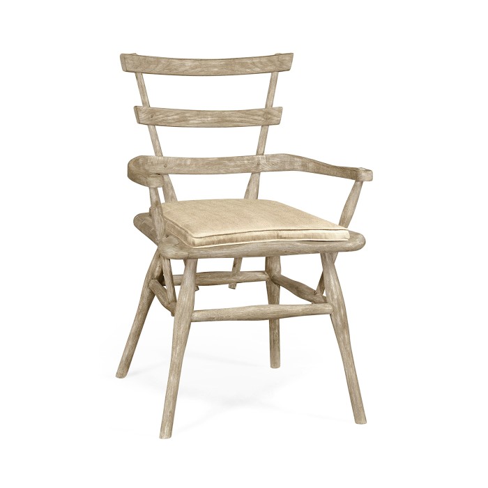 Country Style Grey Oak Arm Chair with Cushion