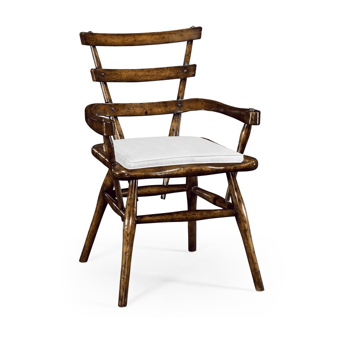 Country Style Dark Oak Arm Chair with Cushion