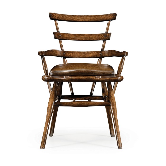 Country Style Dark Oak Arm Chair with Cushion