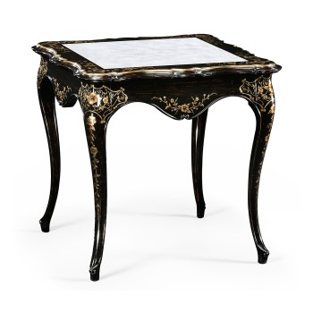 Black & gilded floral side table églomisé top