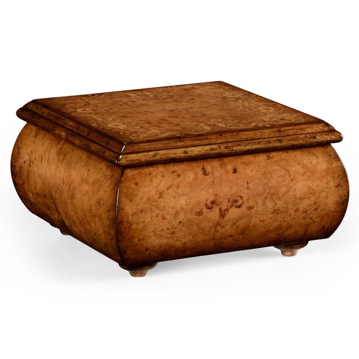 Burl Walnut Square Inlaid Lidded Box