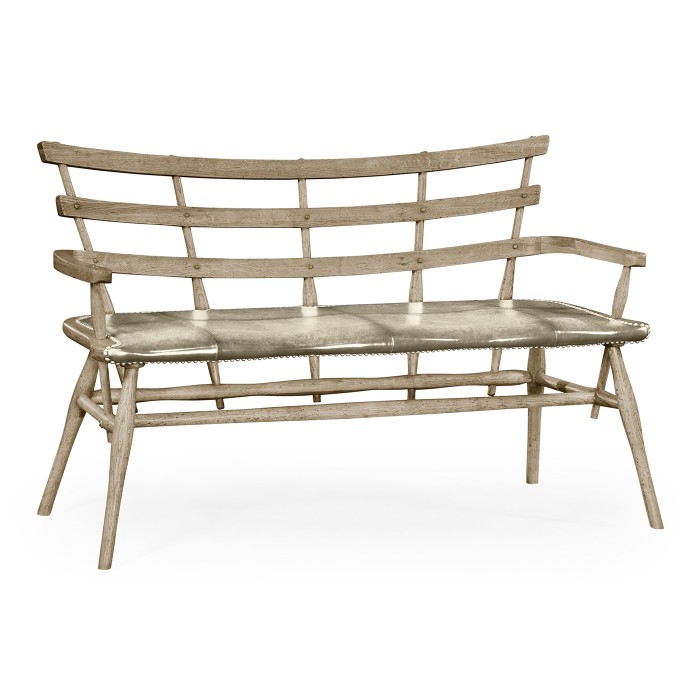 Grey Oak Bench with a Studded Dark Grey Leather Seat
