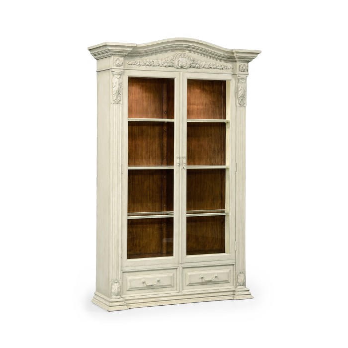 French Provincial Dusty White Glazed China Cabinet