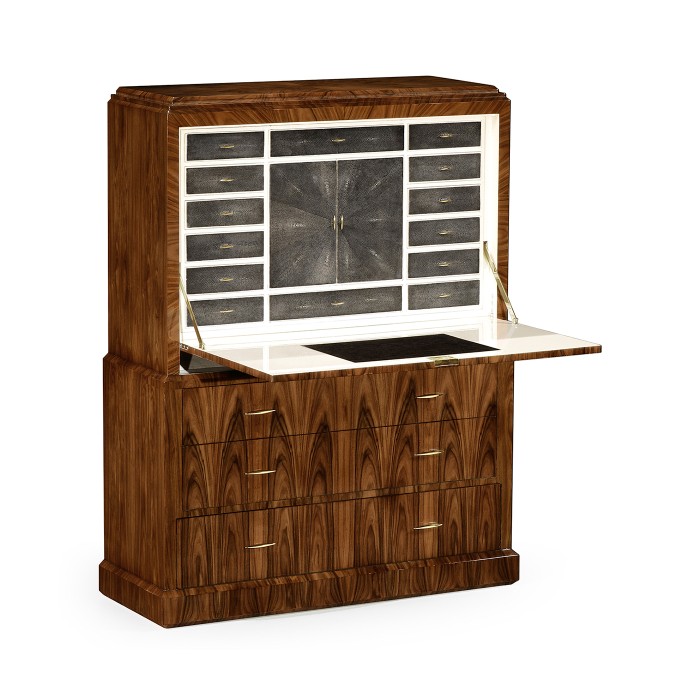 Art Deco High Lustre Secretaire with Brass