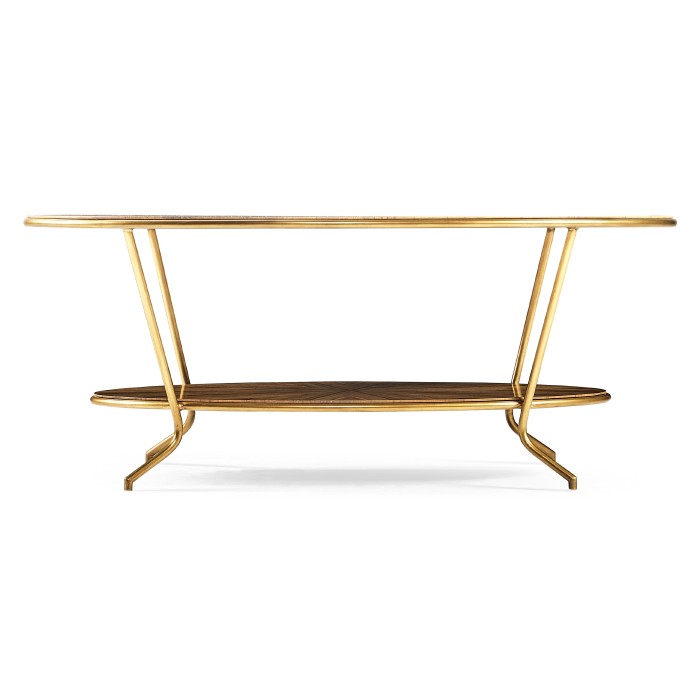 Argentinian walnut veneered oval coffee table