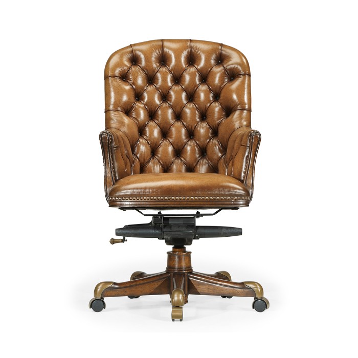Chesterfield Style High Back Walnut Office Chair