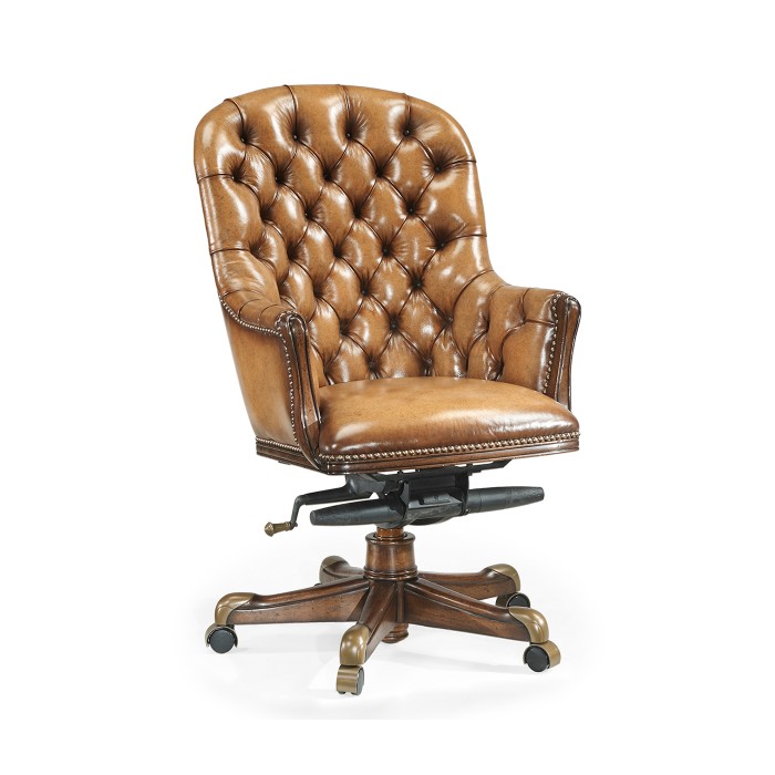 Chesterfield Style High Back Walnut Office Chair