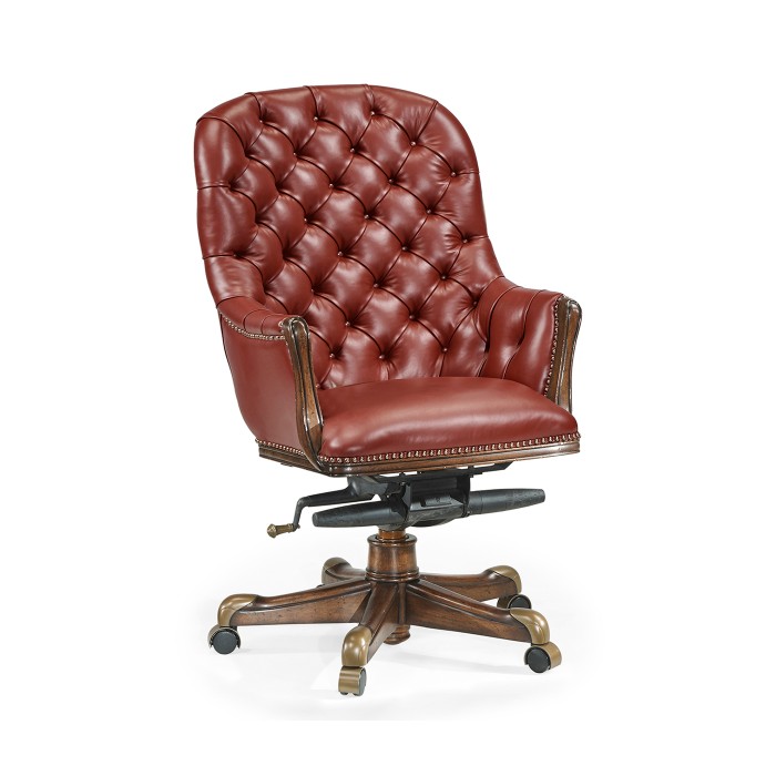 Chesterfield Style High Back Walnut Office Chair