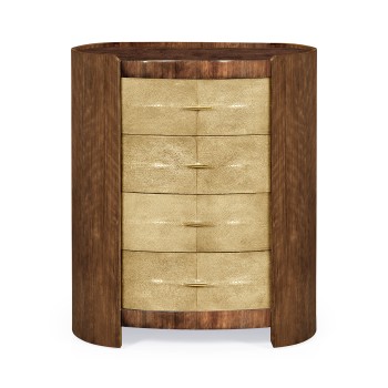 Ivory Shagreen Oval Bedside Chest of Drawers with Brass