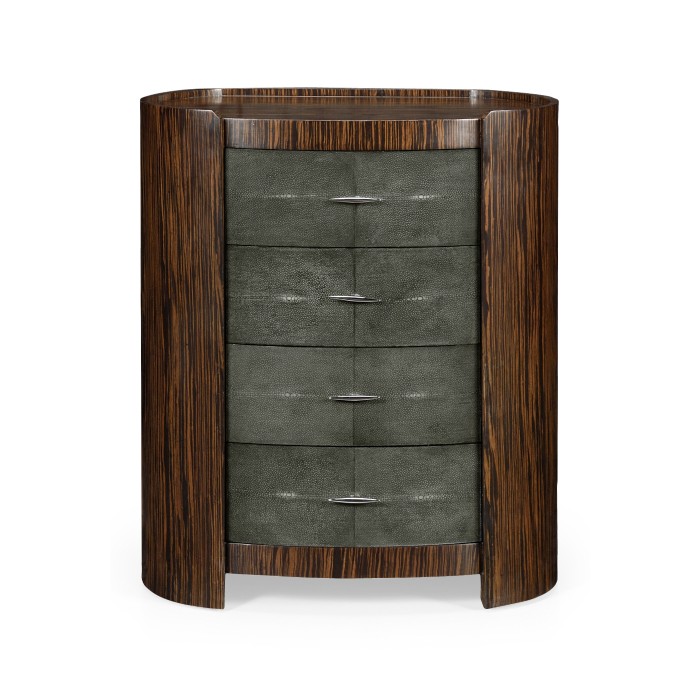 Faux Macassar & Anthracite Shagreen Oval Bedside Chest