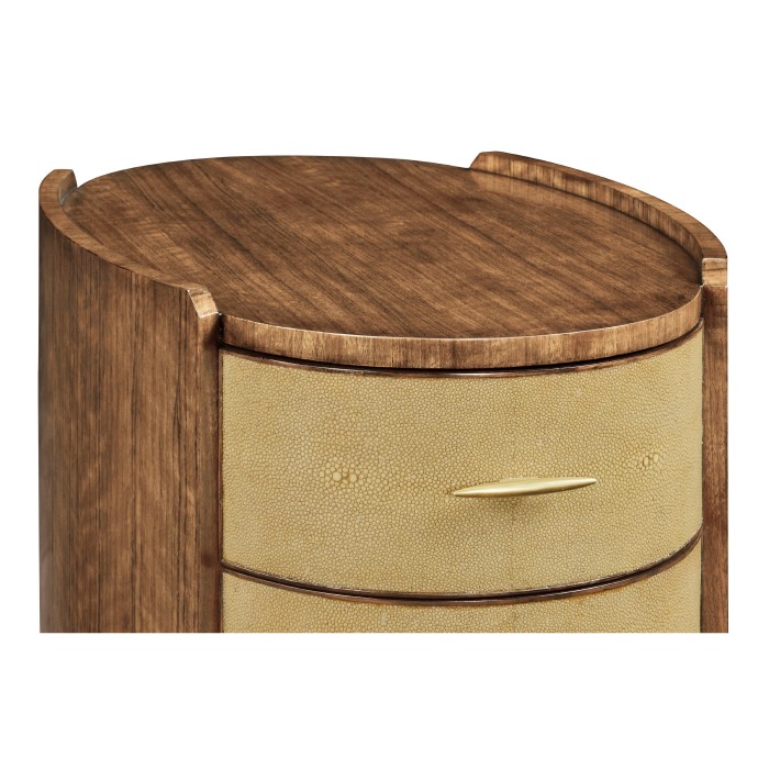 Ivory Shagreen Oval Bedside Chest of Drawers with Brass