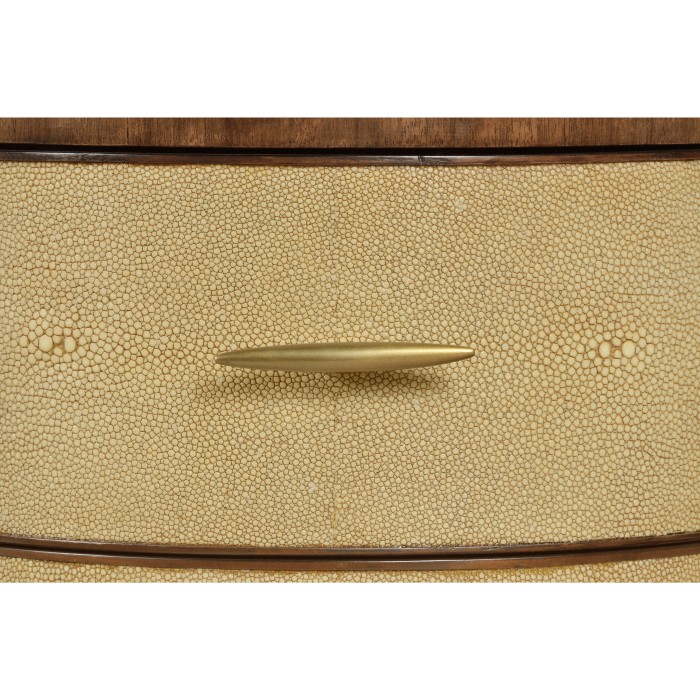 Ivory Shagreen Oval Bedside Chest of Drawers with Brass