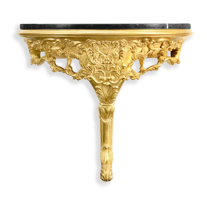 Carved & gilded wall bracket console (Black marble top)