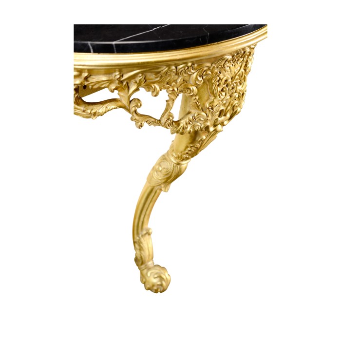 Carved & gilded wall bracket console (Black marble top)