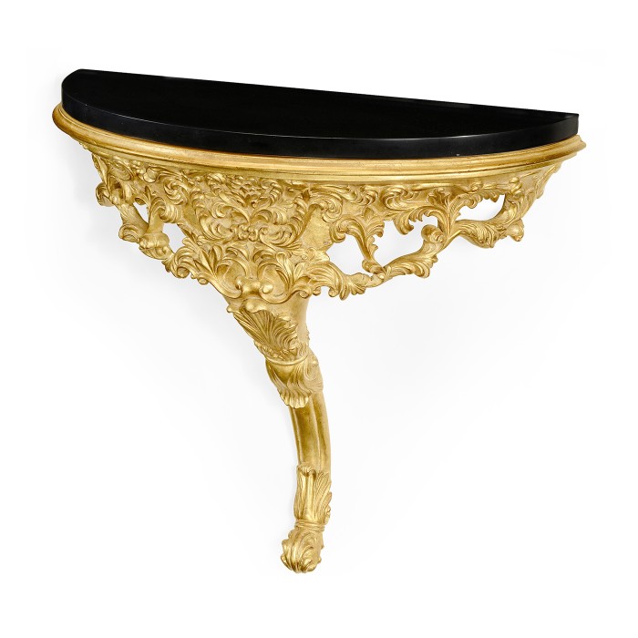 Carved & gilded wall bracket console (Black marble top)