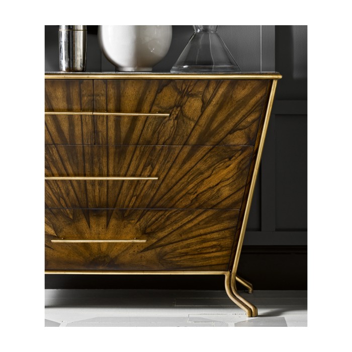 Argentinian walnut veneered tapering chest of drawers