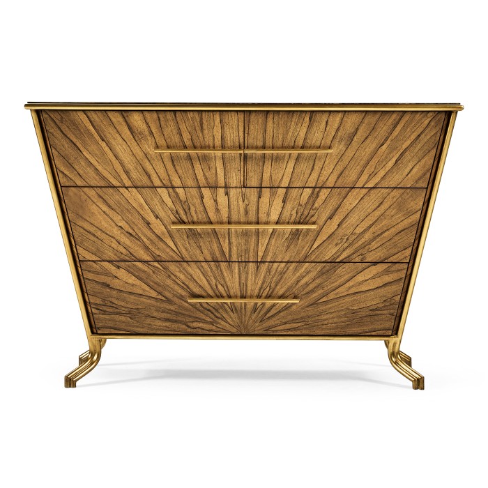 Argentinian walnut veneered tapering chest of drawers