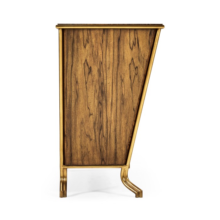 Argentinian walnut veneered tapering chest of drawers