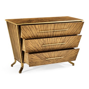 Argentinian walnut veneered tapering chest of drawers