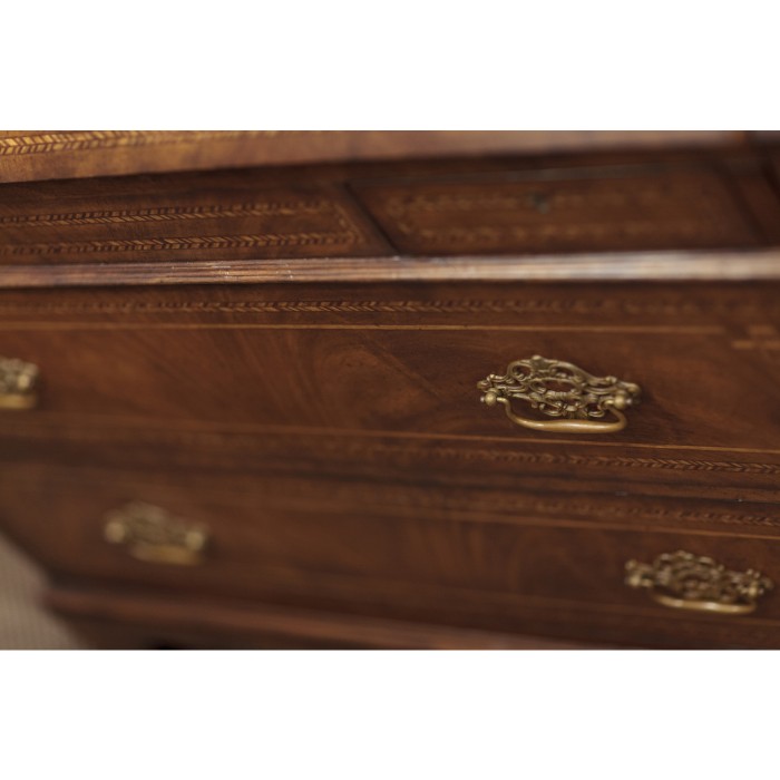Queen Anne Walnut Bureau with Chinoiserie Interior & Mirrored Doors