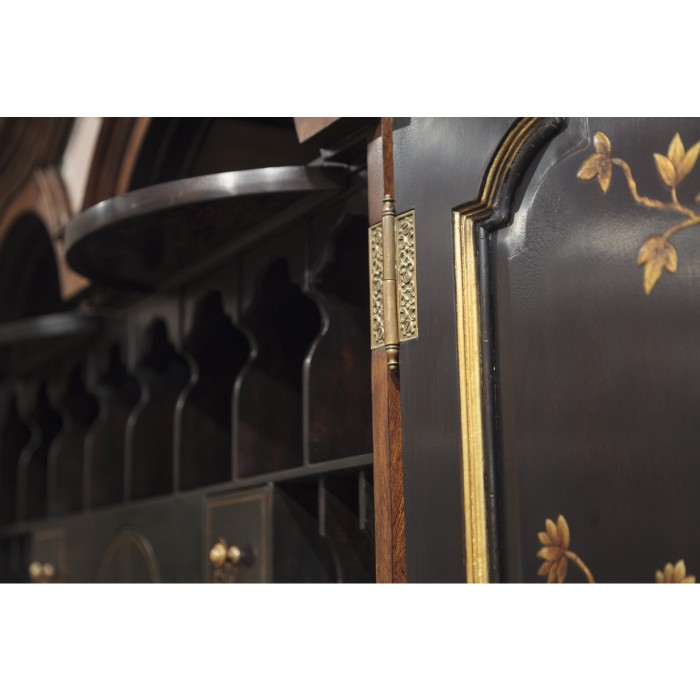 Queen Anne Walnut Bureau with Chinoiserie Interior & Mirrored Doors