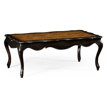 French style black finish coffee table parquet top
