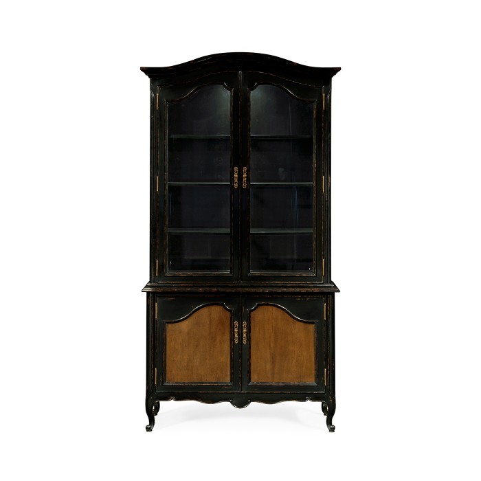 French country style black finish display cabinet