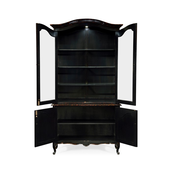 French country style black finish display cabinet