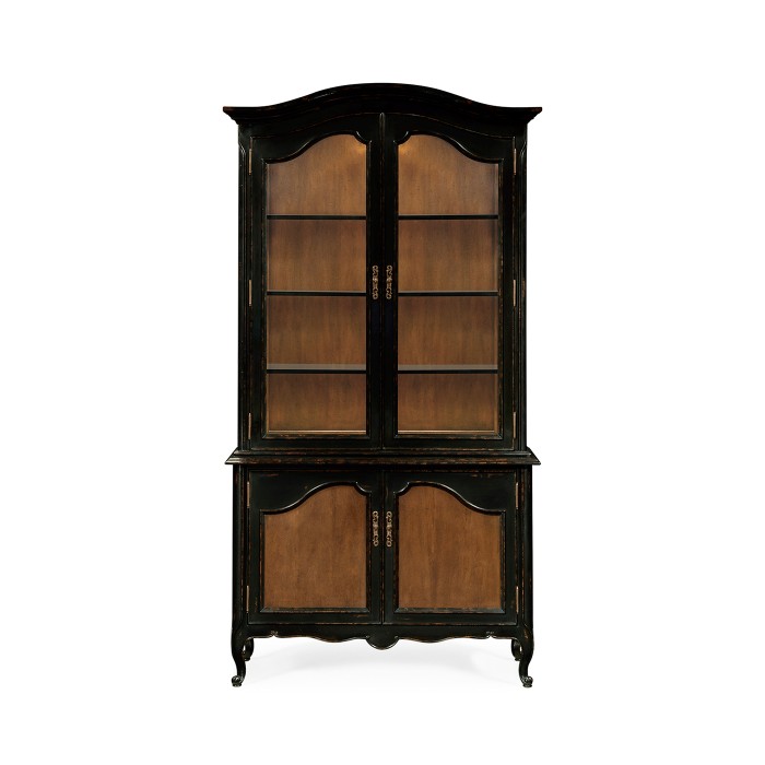 French country style black finish display cabinet