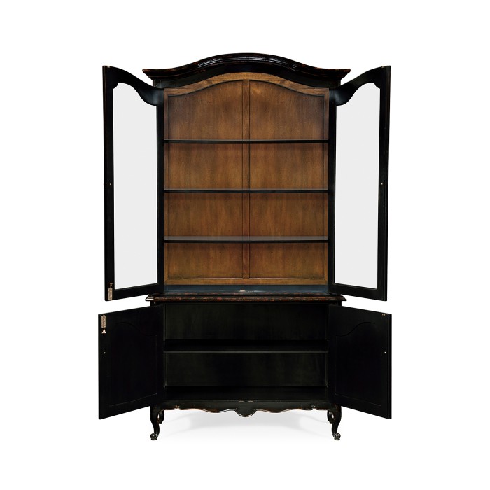 French country style black finish display cabinet