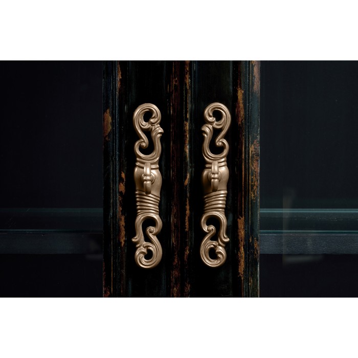French country style black finish display cabinet