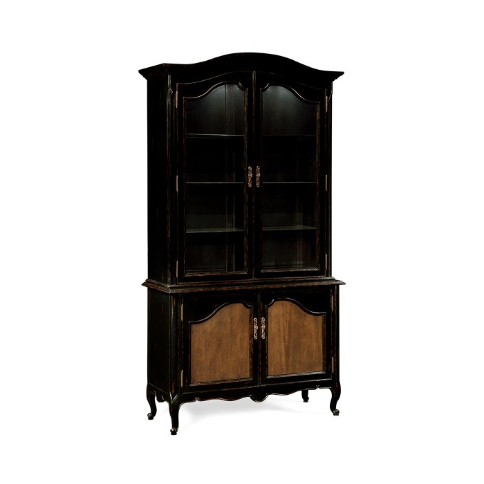 French country style black finish display cabinet
