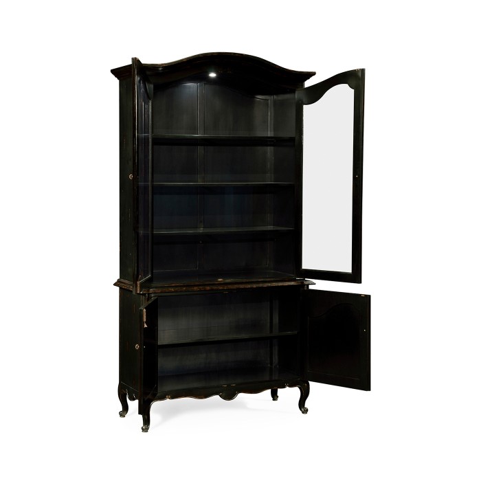 French country style black finish display cabinet