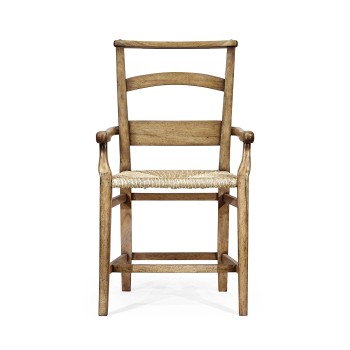 Rustic Light Driftwood Church Dining Arm Chair