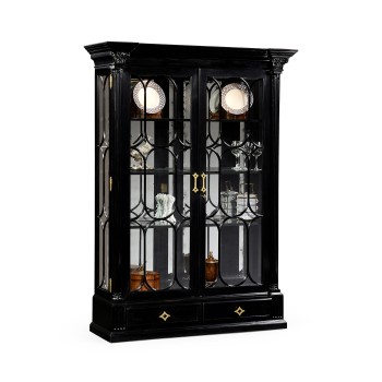 Corinthian Column Black Display Cabinet