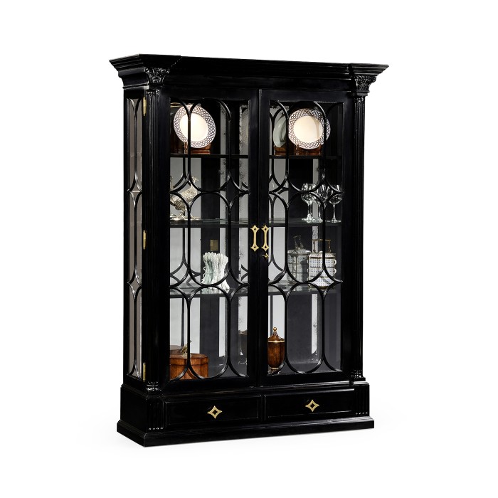 Corinthian Column Black Display Cabinet