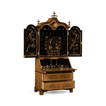 Queen Anne Walnut Bureau with Chinoiserie Interior & Panelled Doors